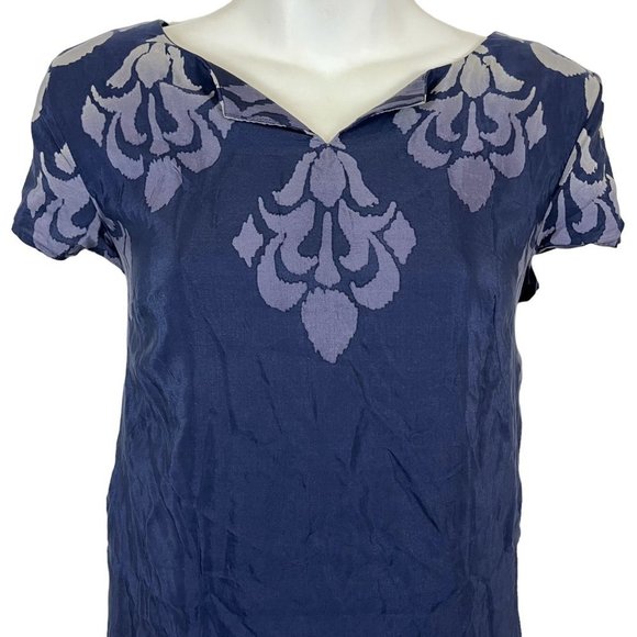 Jones New York Collection Womens Navy Silk Blend Short Sleeve V-Neck Dress sz 6 - Picture 2 of 16